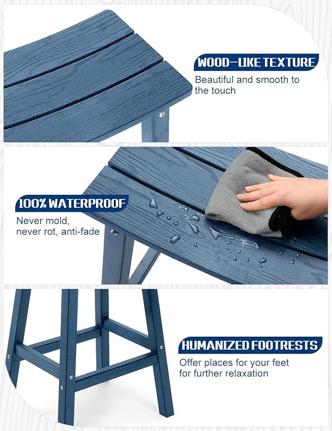 3 Piece Outdoor Bar Set, 42" Rectangular Pub Height High Top Bar Table & 2 Outdoor Bar Stools for Patio, Garden, Poolside and Bistro, Weatherproof, Blue