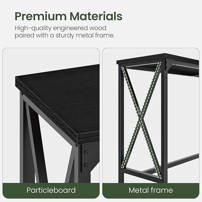 63'' Bar Table, Kitchen Dining Table with Power Outlet and Footrest, Industrial Style, for Pub, Living Room, Black TBT07UBB