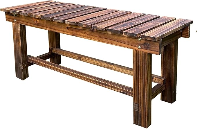 35.4'' Outdoor Garden Benches Weatherproof Patio Bench Two-Person Seat Backless Bench Wood Bench with Slatted High Temperature Bench for Front Porch Backyard (Upgraded to Prevent Fading)