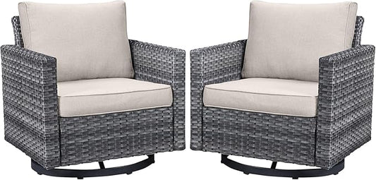 Belord Wicker Chairs Outdoor Bistro Set Oversize Patio Swivel Rocker, Rattan Outdoor Seating Set of 2 Swivel Glider Chairs Wicker Furniture for Porch Deck Backyard with Water-Resistant