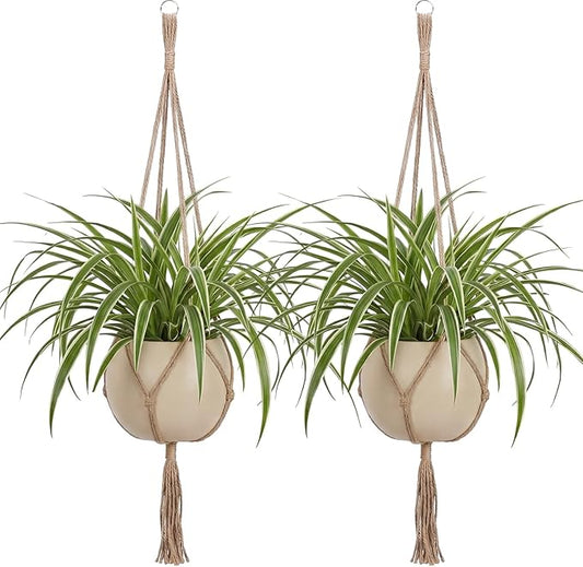 EBOOT 2 Pack 41 Inch Large Macrame Plant Hanger Rope to Hang Flower Pot Plant Holder for Indoor Outdoor Decorations, 4 Legs (Linen Color)
