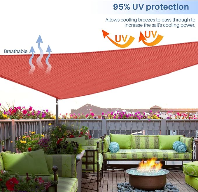 E&K Sunrise 27' x 27' x 27' Sun Shade Sail Triangle Canopy Shade Cover UV Block for Patio Backyard Garden Outdoor (Red)