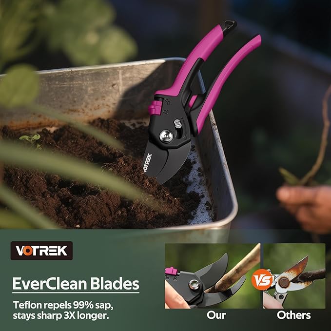 VOTREK® Pruning Shears for Gardening, [Patented Stepless Handle Opening] - Garden Scissors with Ultra-Sharp SK5 Steel for Weak Hand, Fit for All Hand Sizes, Bonsai Scissor Cuts 1-Inch Branches