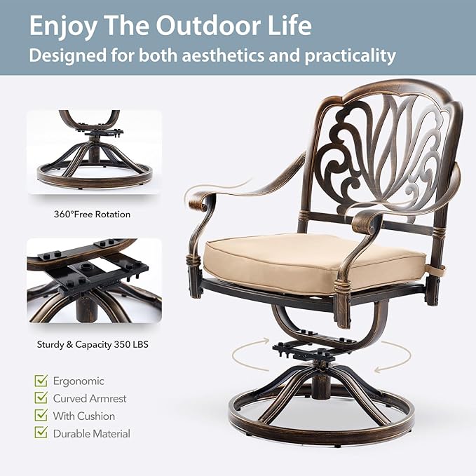 9-Piece Cast Aluminum Patio Furniture, Outdoor Dining Sets for 8 Include 87" Oval Patio Dining Table and 8 Swivel Chairs with Cushions & Umbrella Hole(Bronze)