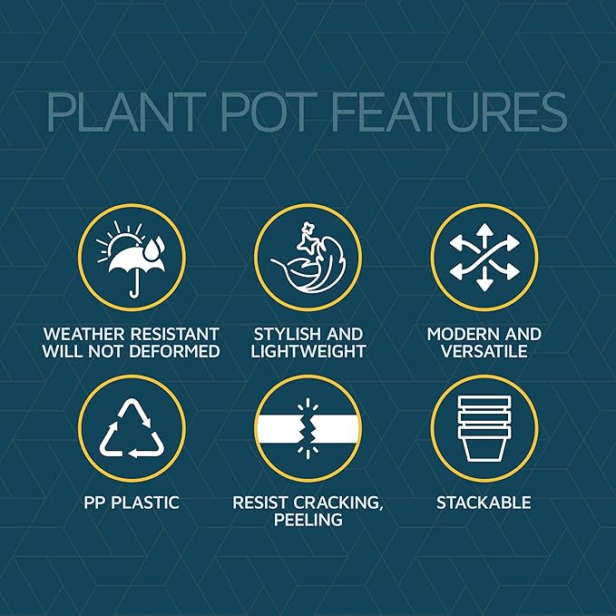 Brown Plant Pots with Drainage Holes & Saucers 15 Pack, Indoor & Outdoor Stackable Space-Saving Planters for Houseplants & Flowers, (7", 6.7", 6", 5.3", and 4.8" Inches), Durable & Weatherproof