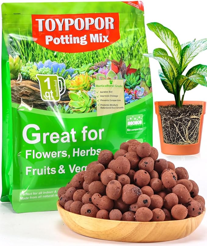 TOYPOPOR Leca Clay Pebbles for plants, Expanded Leca Balls, Lightweight Clay Ball, Potting Mix, Grow Media Used for Drainage, Decoration, Aquaponics, Hydroponics and Other Gardening Essentials 1 Quart