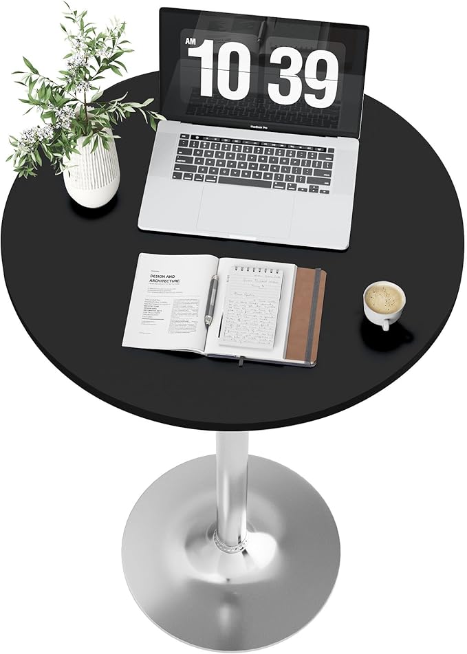 Flamaker Round Bistro Pub Table Modern Style Metal Base MDF Top Cocktail Bar Table Counter Bar Height for Pub, Dining Room, Party (2, Black-Silver)