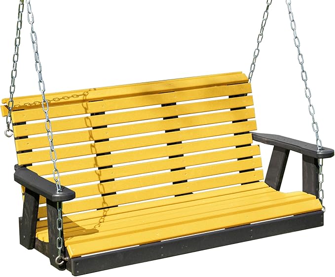 Poly Lumber Wood 4FT Porch Swing Amish Craftsmandship Made in USA HDPE with No wood fibers and 1000 lbs Limit. Stainless Steel Hardware.Signature Rollback design for Patio Outdoor Backyard Garden Park