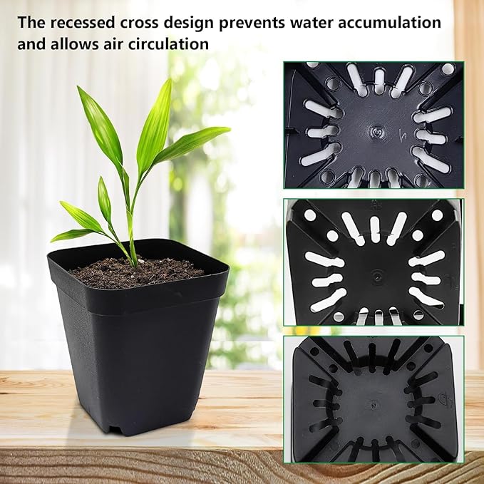 Square Nursery Pots 2.7 Inch, Seed Starting Pot with Drainage Small Plastic Plant Pots Flower Planter (Black 1200pcs, 2.7" 1200P)