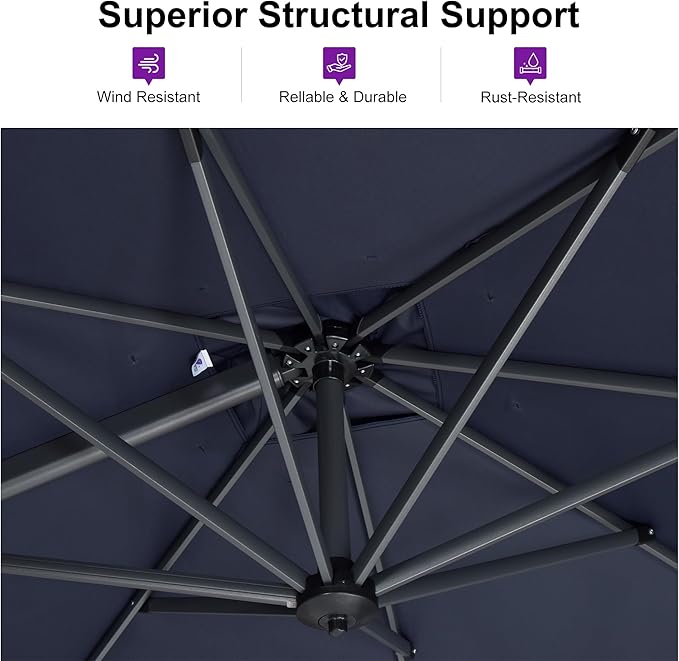 PURPLE LEAF 11 Feet Patio Umbrella with Base and Cover Round Outdoor Cantilever Umbrella Aluminum Offset Umbrella with 360-degree Rotation for Garden Deck Pool Patio Navy Blue