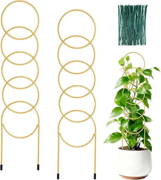 17.5 Inch Plant Trellis Indoor for Climbing Plants,Metal Small Garden Trellis for Potted Plants,Plant Stakes for Indoor Plants Accessories Hoya,Flower,Plant Support,Plant Gifts Gold 2PCS