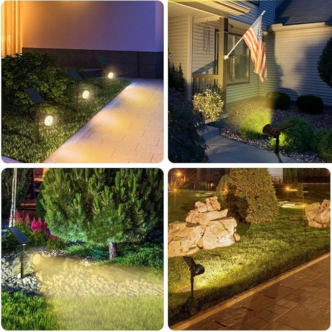 DBF Solar Outdoor Lights, 600LM Solar Spot Lights Outdoor Waterproof, 18 LED Auto On/Off Landscape Lighting Flag Pole Light for Garden Yard Pathway Garage Pool Patio(Warm White, 4 Pack)