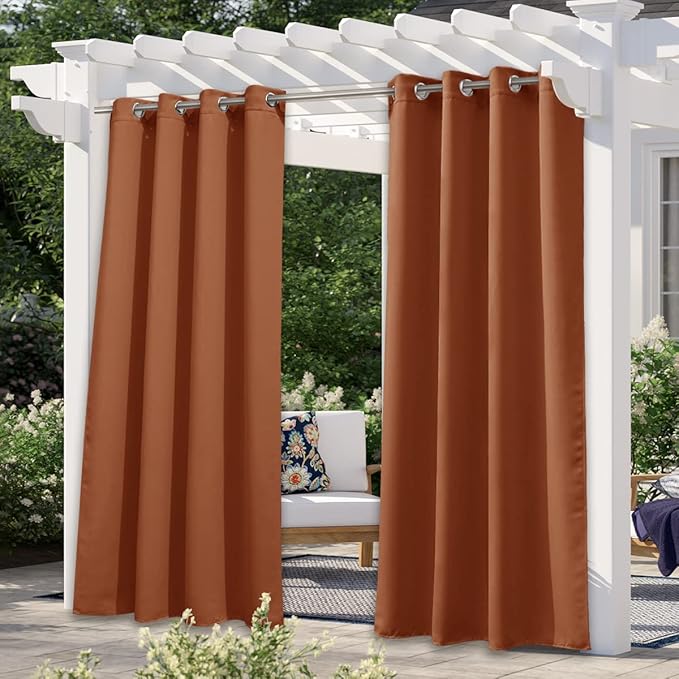NICETOWN Patio Outdoor Curtains Waterproof, Thermal Insulated Stainless Steel Rustproof Grommet Blackout Indoor Outdoor Curtain Panels for Party/Cottage, Mecca Red, 1 Panel, W52 by L84
