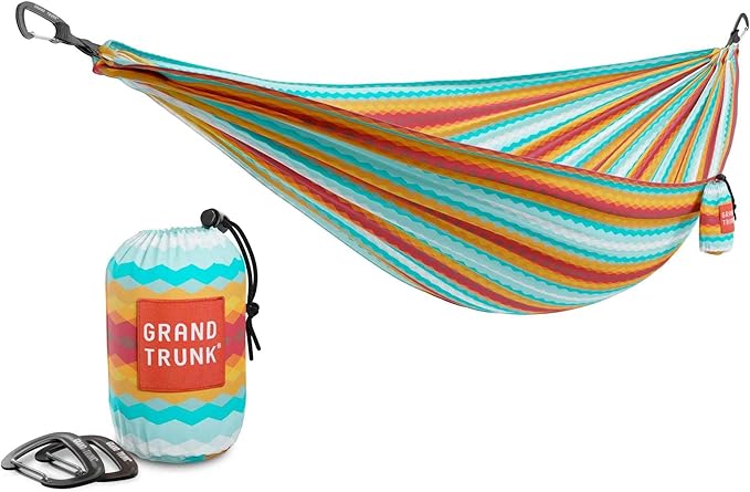 GRAND TRUNK TrunkTech Double Hammock | Ultra-Strong & Lightweight | 11 ft Hammock with Ripstop Nylon | 500 lb Capacity | Fast-Drying & Weather-Resistant | Lava