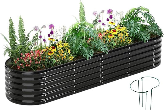 Garden Box Raised Flower Bed Galvanized Metal Planter Round Raised Garden Bed Kit for Gardening Outdoor 1PC Black 8X2X1FT