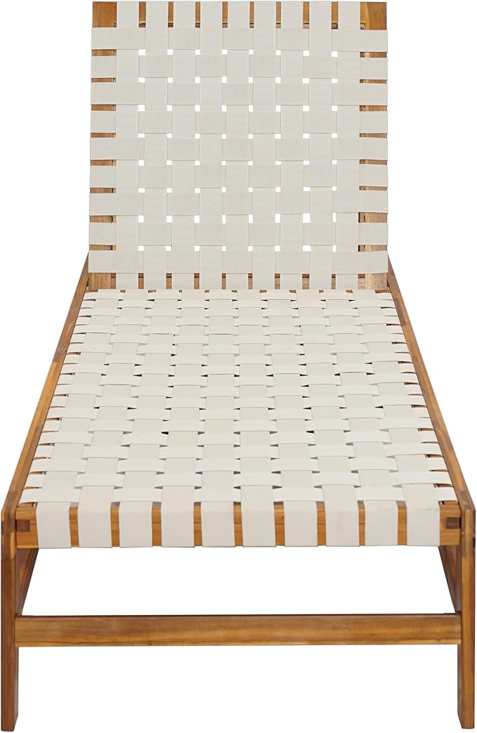 Christopher Knight Home Susua Rope Chaise Lounge with Acacia Wood Frame, Adjustable Backrest Single Lounge Sofa, Patio Sun Lounger Recliner Chair for Poolside Backyard, Teak + White