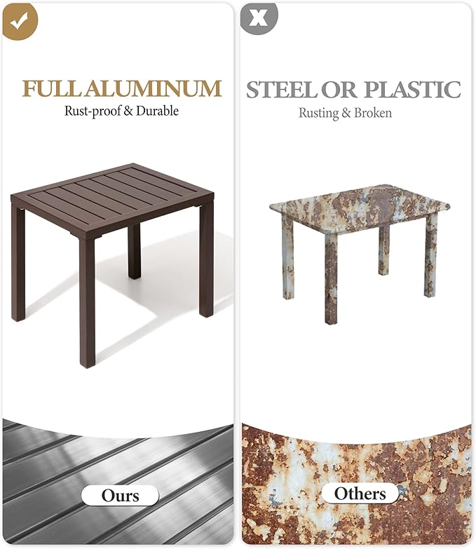 Crestlive Products Outdoor Side Table Set of 2, Aluminum Rectangular Side/End Table, Small Patio Coffee Bistro Table for Outdoor Indoor (Brown)
