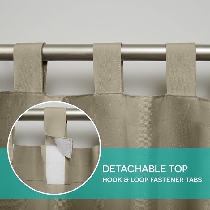 Exclusive Home Cabana Solid Indoor/Outdoor Light Filtering Hook-and-Loop Tab Top Curtain Panel Pair, 54"x132", Taupe