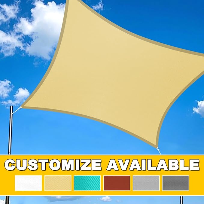 Artpuch Waterproof Sun Shade Sail, 08'x10' Sand Rectangular, UV Resistant Rain Canopy, Curved Edges Shade Cloth for Outdoor Patio, Deck, Yard