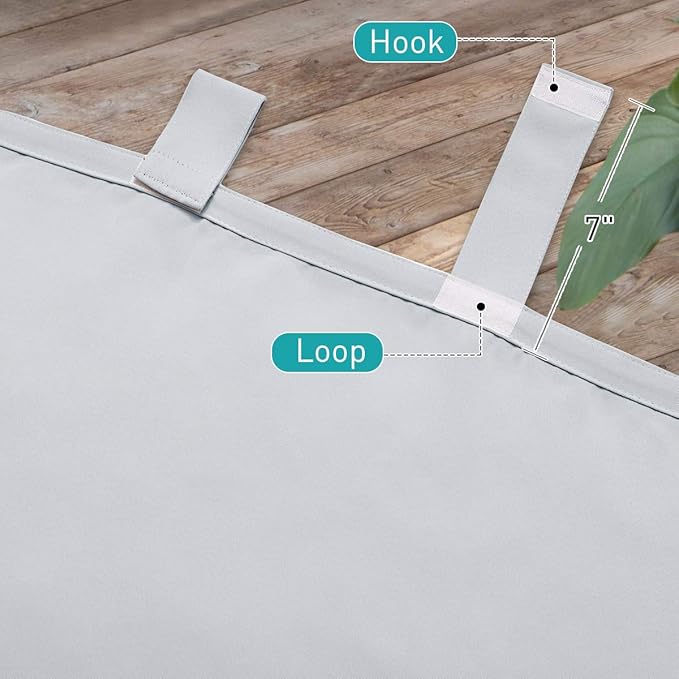 NICETOWN 2 Panels Patio Curtainss Outdoor Waterproof with Self-Adhesive Tab Top, Thermal Insulated Light Block Curtainss for Easy Hanging & Sliding Outdoor Living Dividers, W52 x L84, Greyish White