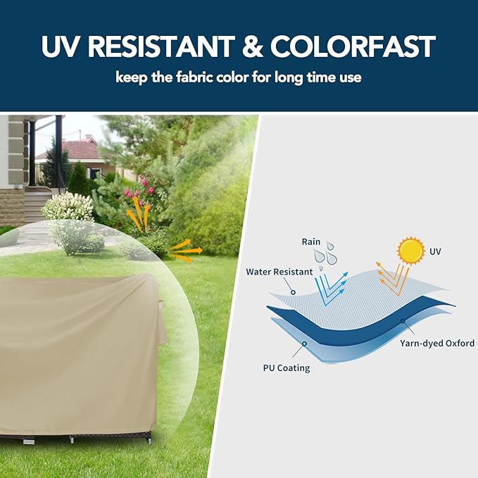 Easy-Going Rectangle Patio Furniture Cover Waterproof Outdoor Dining Table and Chair Cover Anti-UV Outside Sectional Sofa Set Covers (124"L x 71"W x 28"H, Camel)