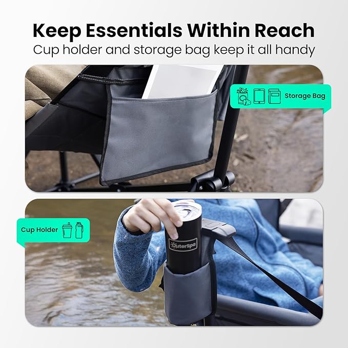 Hammock Camping Chair for Adults with Adjustable Backrest, Heavy Duty Padded Folding Hammock Chair Supports 400lbs, Portable Hammock Chair Swinging Chair for Camping, Travelling and Patio