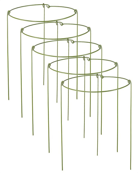 5 Pack Plant Support Stakes, Adjustable Plant Ring Cages with Green Rubber Wrapping, Ideal for Orchids, Indoor and Outdoor Potted Plants, 8" Wide x 11" High