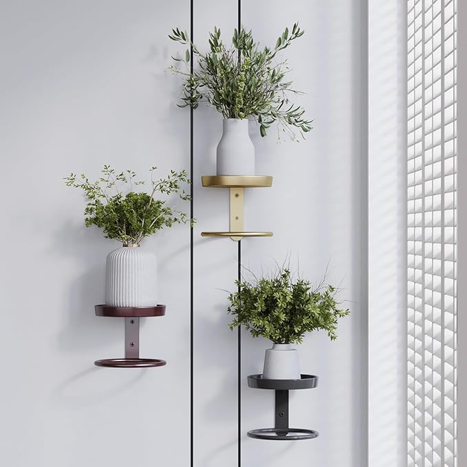 Metal Wall Planters Mid Century Modern Floating Shelves for Indoor Hanging Plants, Space-Saving Vertical Garden for Home & Office 3 Pack Gold