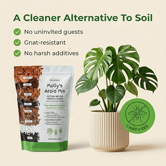 Molly's Aroid Mix - Premium Soilless Potting Mix for Houseplants - Fast Draining, Chunky & Easier to Water vs. Soil for Indoor Plants - with Bark, Coco Chips, Worm Castings, Mycorrhizae 3 Dry Quarts
