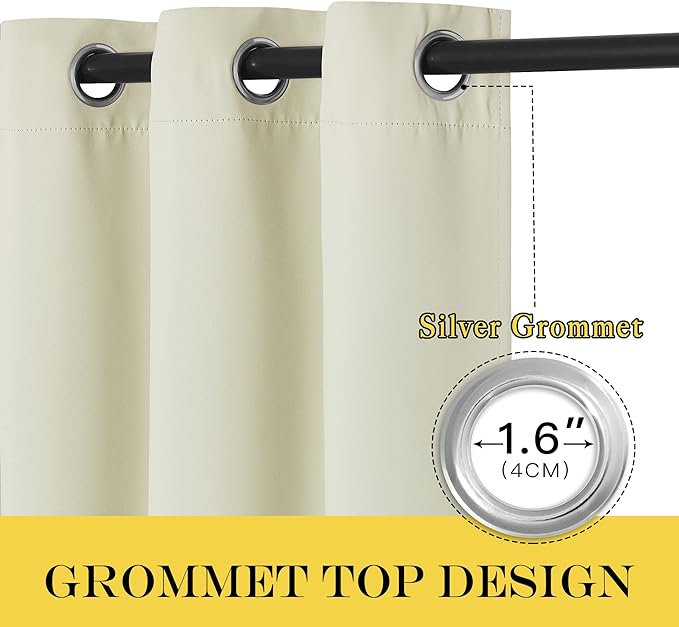 NICETOWN Blackout Curtains 72 inches Long, Grommet Privacy Window Treatment Thermal Insulated Room Darkening Sliding Glass Door Drape for Bedroom Living Room, 1 Panel, W100 x L72, Beige
