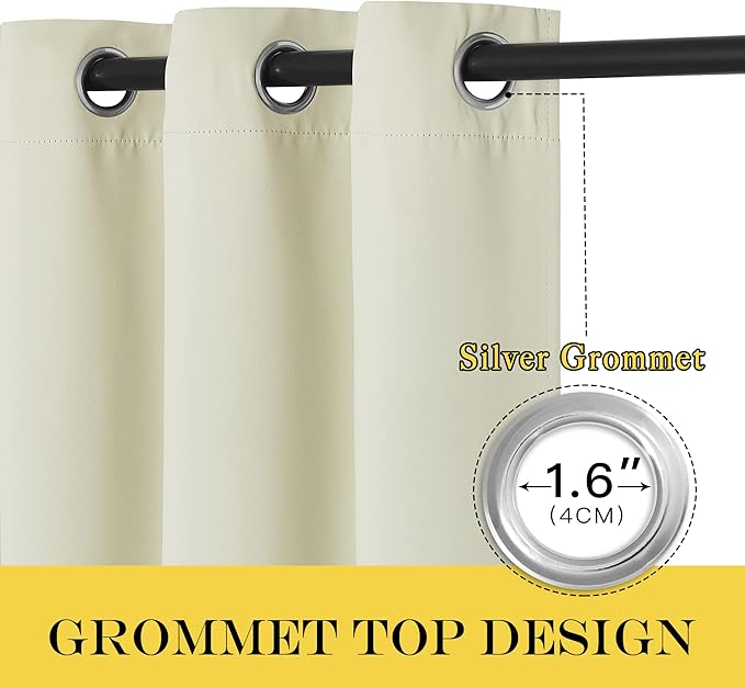 NICETOWN Blackout Kitchen Window Curtain 45 inches Length - Thermal Insulated Solid Grommet Sound & Light Reducing Room Darkening Drape for Bathroom (Beige, 1 Panel, W52 x L45)