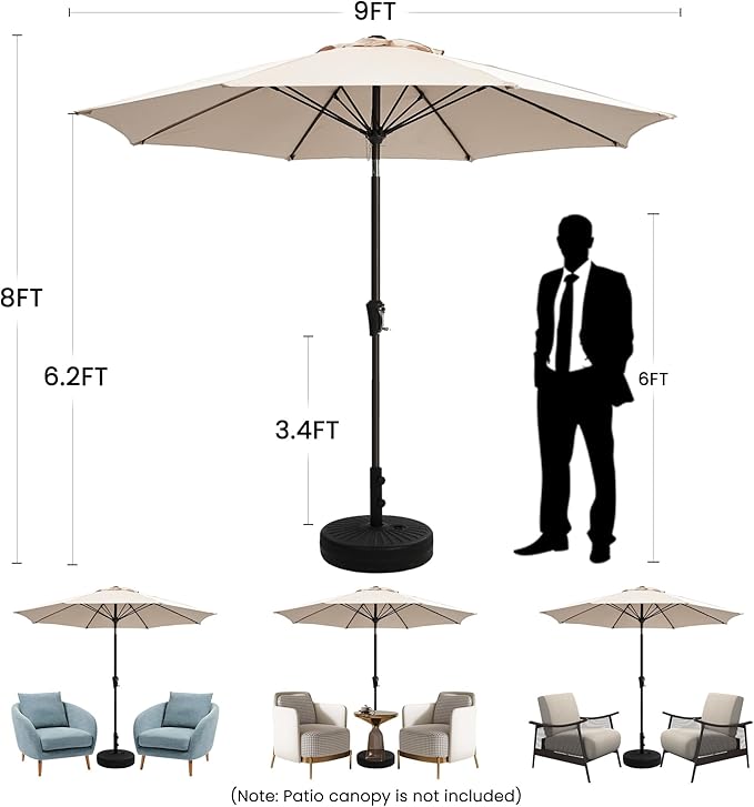 Ayge 9FT Large Outdoor Patio Umbrella Market Table Umbrella-UV Resistant, Easy Push Button Tilt and Crank, 8 Sturdy Fiberglass Ribs Heavy-Duty Pool Umbrella for Deck, Backyard,Garden,Brown