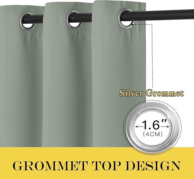 NICETOWN Blackout Sage Green Curtain & Drape for Bedroom - Grommet Top Thermal Insulated Room Darkening Energy Saving Privacy Drapes for Living Room, 1 Piece, W52 x L63