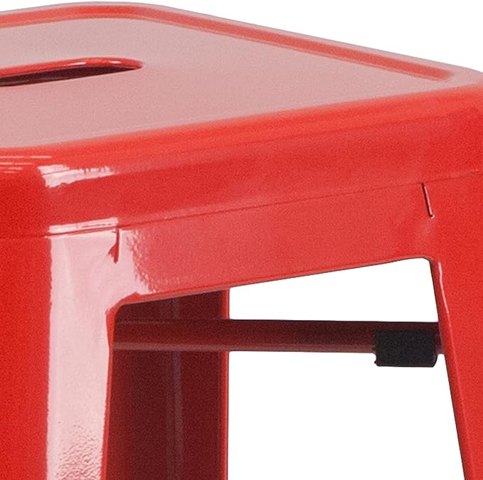 Flash Furniture Commercial Grade 30" High Backless Red Metal Indoor-Outdoor BarStool with Square Seat