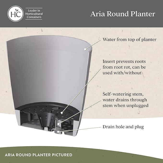 The HC Companies Aria Round Self-Watering Pot - Lightweight Plastic Planter for Herbs & More - Durable Plant Pots for Indoor Plants & Outdoor Plants (10" Glossy Avocado, Pack of 2)