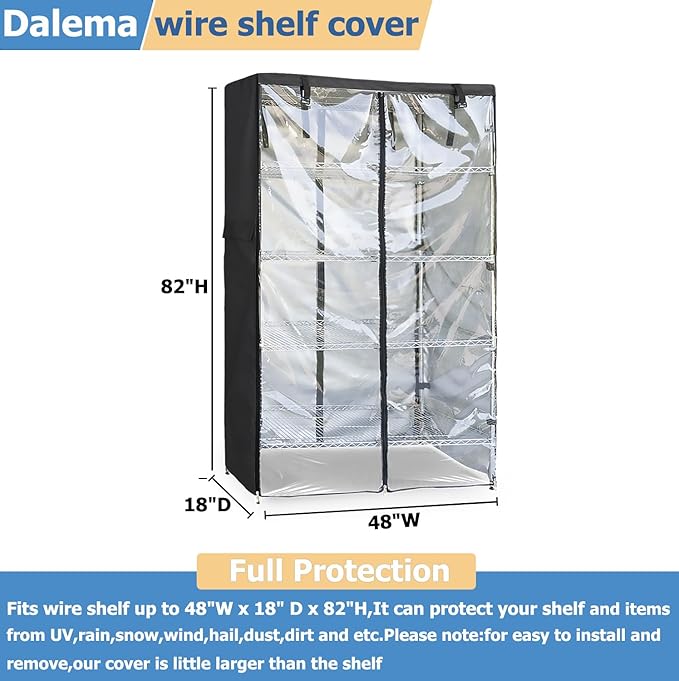 Waterproof Shelf Cover,Outdoor 600D Heavy Duty Dustproof Storage Shelves Cover,48''x18''x82'' Shelf Covers for Wire Shelving with Zippers,Storage Rack Covers with Clear Front