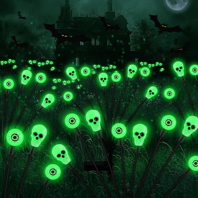 Solar Halloween Lights Outdoor,Halloween Decorations Outdoor, Scary Eyeball Lights,2PACKS 16LED,IP65 Waterproof, Decor for Garden/Yard/Patio/Lawn/Pathway(Green)