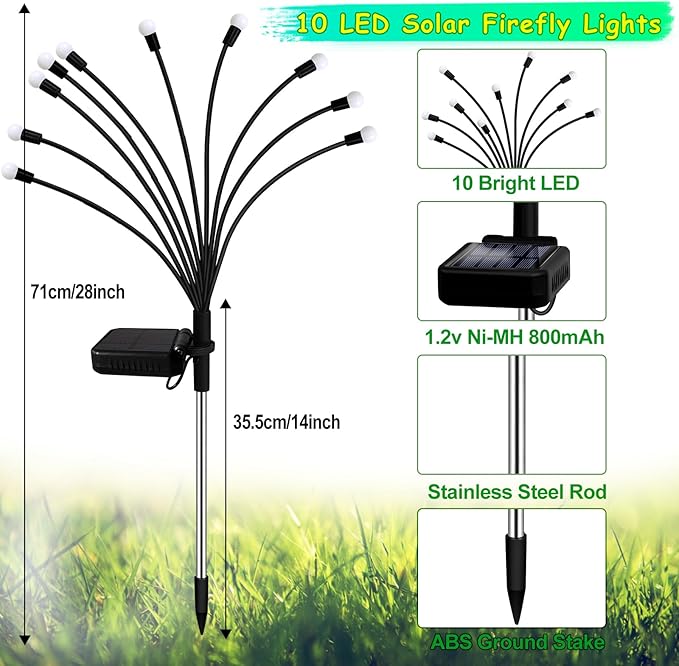 Kohlrabi Solar St Patricks Day Lights Outdoor, 2 Pack 20 LED Solar Green Firefly Lights, Waterproof Wind Swaying Light for St. Patrick's Day Irish Day Outside Yard Patio Decoration