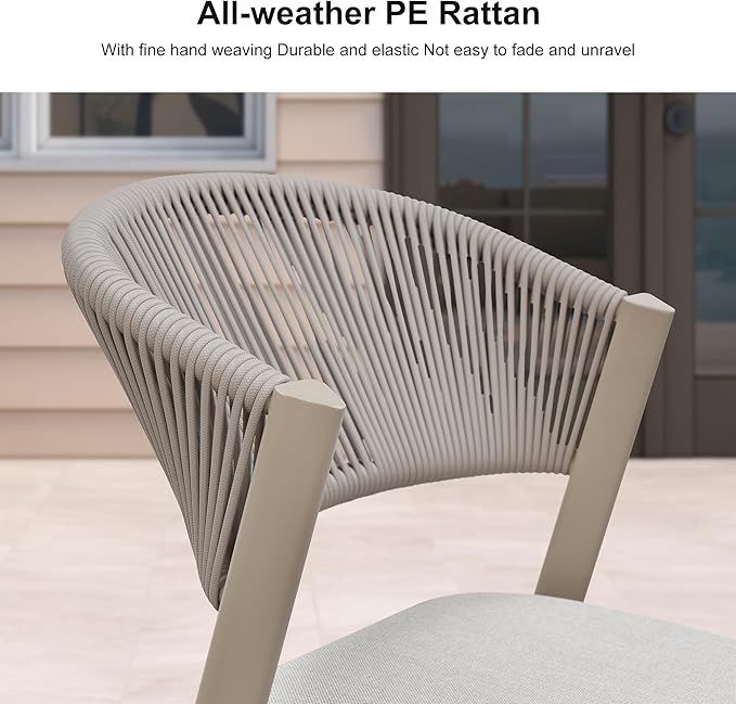 PURPLE LEAF 8-Piece Patio Dining Set Outdoor Furniture Rectangular Table and Chairs Set with Aluminum Frame and Wicker Rattan for Garden Deck Backyard Kitchen Champagne Outdoor Set