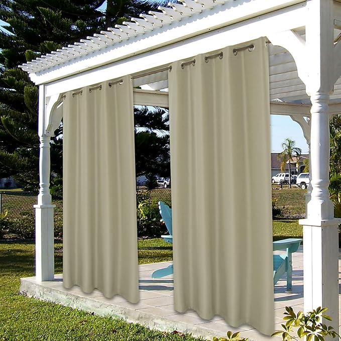 BONZER Waterproof Outdoor Curtains for Patio Porch Pergola Cabana Light Filtering Privacy Grommet Indoor Curtain Panels for Bedroom Living Room, 1 Panel, 54W x 84L inch, Taupe