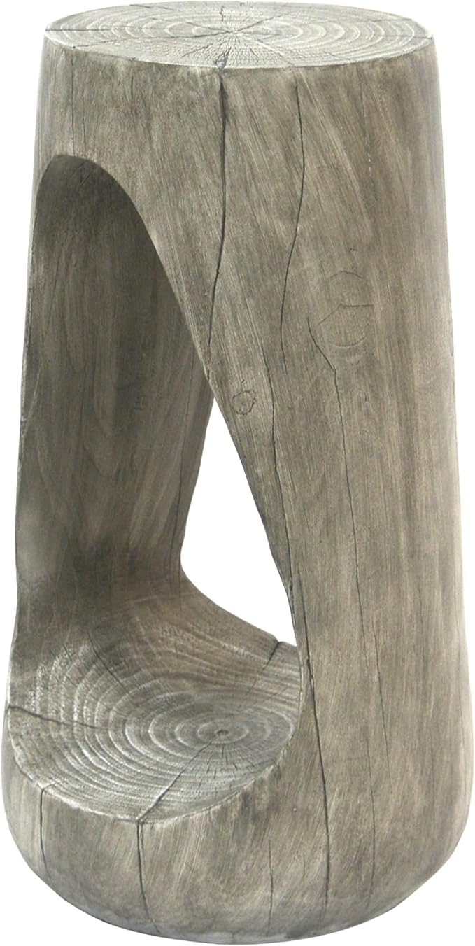 Christopher Knight Home Novi 26.57" H Lightweight Concrete Outdoor Side Table, Hollow Round-Shaped Patio End Table, MGO Outdoor Coffee Table, Garden Plant Stand Indoor, Wood-Like Texture, Gray