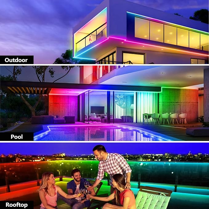16.4FT Outdoor LED Strip Light Waterproof,IP68 Outside RGB+IC Light Strip with App/Remote Control,Chase Mode,Music Sync Light for Balcony,Deck,Rooftop,Garden,Pool