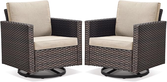 Belord Wicker Chairs Outdoor Bistro Set Oversize Patio Swivel Rocker, Rattan Outdoor Seating Set of 2 Swivel Glider Chairs Wicker Furniture for Porch Deck Backyard with Water-Resistant
