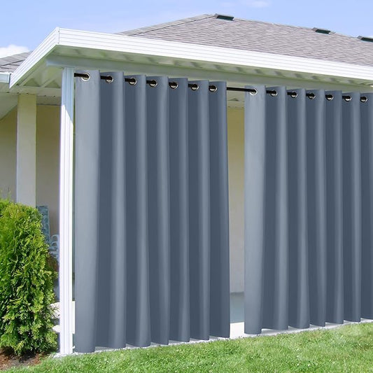 NICETOWN Outdoor Curtains for Patio W100 x L95 inch 2 Pieces, Sun Blocking Screen Shades 100% Privacy for Porch, Pergola, Lanai, Outside Deck, Weatherproof Blinds for All Season, Stone Blue