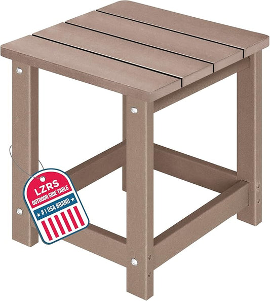 LZRS Adirondack Square Outdoor Side Table for Patio, Pool Composite Patio Table,HDPE End Tables for Backyard,Pool, Indoor Companion, Easy Maintenance & Weather Resistant(Weathered Wood)