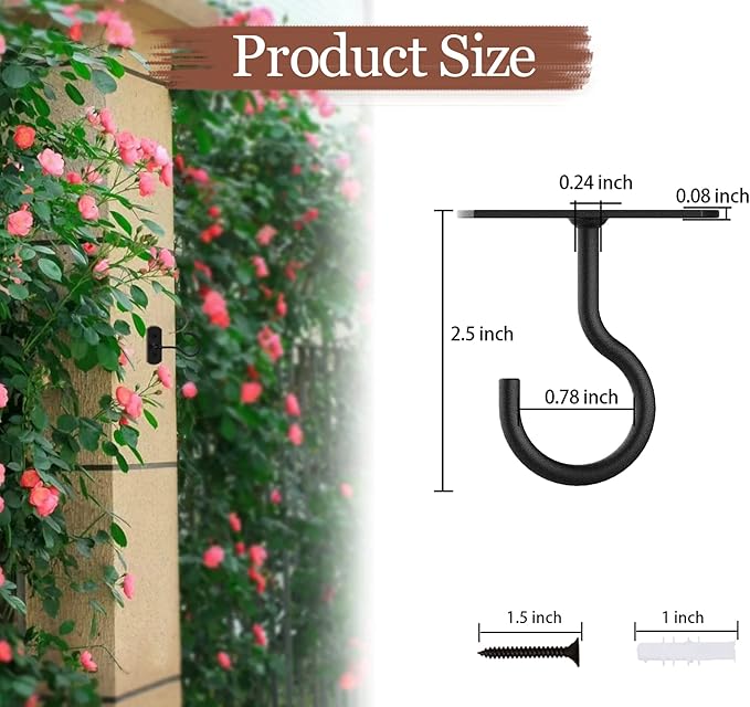 4Pack 2.5in Ceiling Hooks for Hanging Plants Black