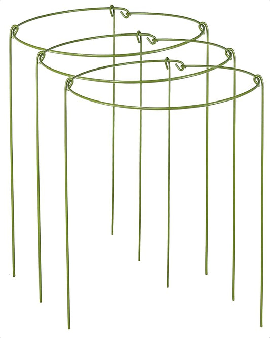 3 Pack Plant Support Stakes, Adjustable Plant Ring Cages with Green Rubber Wrapping, Ideal for Orchids, Indoor and Outdoor Potted Plants, 10" Wide x 17" High