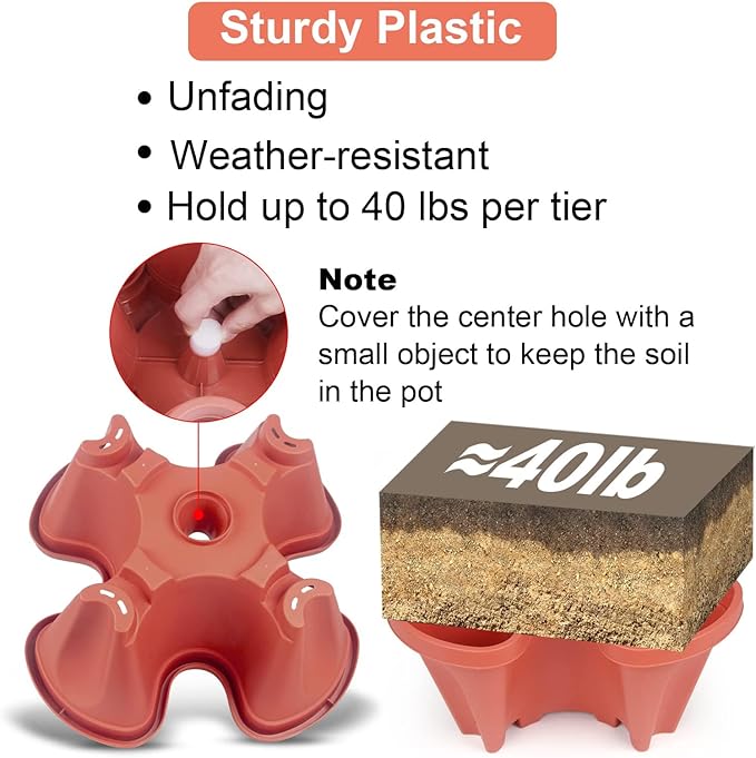 GameXcel Vertical Planter - 5 Tier Stackable Planter-Red 2 Pack