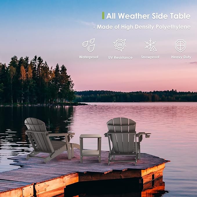 GREENVINES Adirondack-Outdoor-Side-Table | Set of 4 | 14 x 13 Inches | HDPE Plastic | All Weather | Grey | Outside End Tables | Storage Shelf | for Patio Porch Backyard Indoor