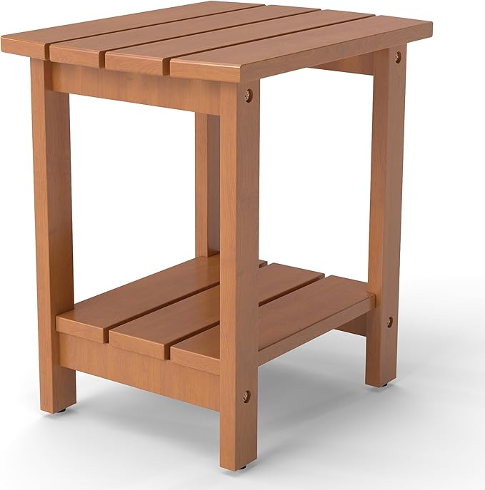 2-Tier Adirondack Side Table 17" with Double Shelf, Easy Assembly Solid Wood End Table,Outdoor & Indoor Small Table for Living Room,Patio, Poolside, Porch - Weather Resistant Walnut